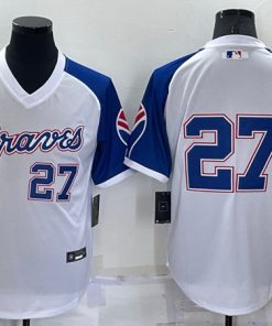 Men's Atlanta Braves #27 Austin Riley White Cool Base Stitched Jersey