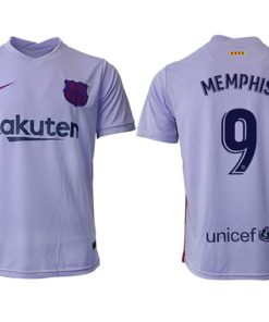 Men's Barcelona #9 Memphis Grey Away Soccer Jersey3