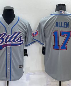 Men's Buffalo Bills #17 Josh Allen Gray Cool Base Stitched Baseball Jersey