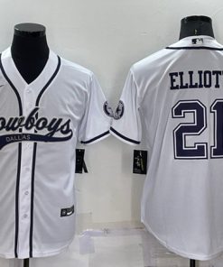 Men's Dallas Cowboys #21 Ezekiel Elliott White Cool Base Stitched Baseball Jersey