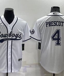 Men's Dallas Cowboys #4 Dak Prescott White Cool Base Stitched Baseball Jersey