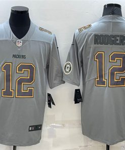 Men's Green Bay Packers #12 Aaron Rodgers Gray Atmosphere Fashion Stitched Jersey