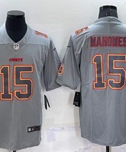 Men's Kansas City Chiefs #15 Patrick Mahomes Gray Atmosphere Fashion Stitched Game Jersey