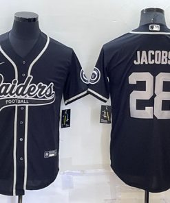 Men's Las Vegas Raiders #28 Josh Jacobs Black Cool Base Stitched Baseball Jersey
