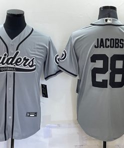 Men's Las Vegas Raiders #28 Josh Jacobs Gray Cool Base Stitched Baseball Jersey