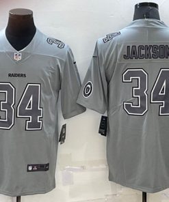 Men's Las Vegas Raiders #34 Bo Jackson Gray Atmosphere Fashion Stitched Jersey With patch