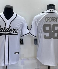 Men's Las Vegas Raiders #98 Maxx Crosby White Gray Cool Base Stitched Baseball Jersey