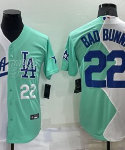 Men's Los Angeles Dodgers #22 Bad Bunny White Green 2022 All-Star Cool Base Stitched Baseball Jersey3