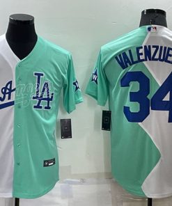 Men's Los Angeles Dodgers #34 Fernando Valenzuela White Green 2022 All-Star Cool Base Stitched Baseball Jersey2