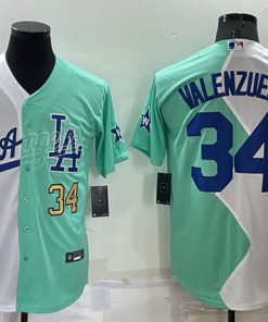Men's Los Angeles Dodgers #34 Fernando Valenzuela White Green 2022 All-Star Cool Base Stitched Baseball Jersey3