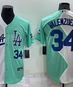 Men's Los Angeles Dodgers #34 Fernando Valenzuela White Green 2022 All-Star Cool Base Stitched Baseball Jersey4