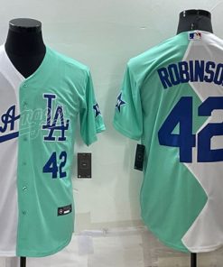 Men's Los Angeles Dodgers #42 Jackie Robinson White Green 2022 All-Star Cool Base Stitched Baseball Jersey