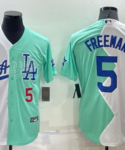 Men's Los Angeles Dodgers #5 Freddie Freeman White Green 2022 All-Star Cool Base Stitched Baseball Jersey