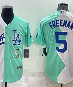 Men's Los Angeles Dodgers #5 Freddie Freeman White Green 2022 All-Star Cool Base Stitched Baseball Jersey1