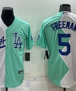 Men's Los Angeles Dodgers #5 Freddie Freeman White Green 2022 All-Star Cool Base Stitched Baseball Jersey3