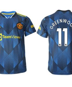 Men's Manchester United #11 Mason Greenwood Blue Away Soccer Jersey