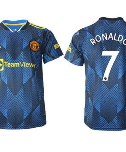 Men's Manchester United #7 Cristiano Ronaldo Blue Away Soccer Jersey