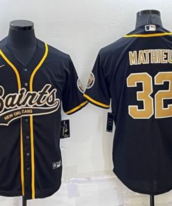 Men's New Orleans Saints #32 Tyrann Mathieu Black Cool Base Stitched Baseball Jersey