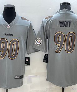 Men's Pittsburgh Steelers #90 T.J. Watt Gray Atmosphere Fashion Stitched Jersey With patch