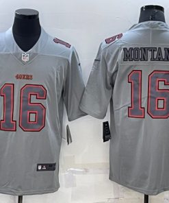 Men's San Francisco 49ers #16 Joe Montana Gray Atmosphere Fashion Stitched Game Jersey