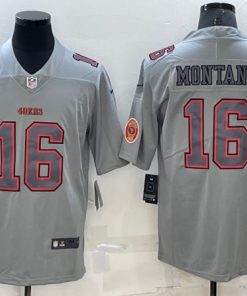 Men's San Francisco 49ers #16 Joe Montana Gray Atmosphere Fashion Stitched Game Jersey with patch