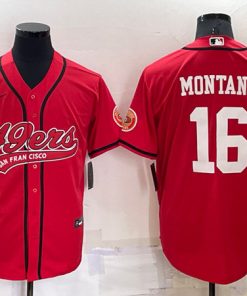 Men's San Francisco 49ers #16 Joe Montana Red Cool Base Stitched Baseball Jersey