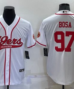 Men's San Francisco 49ers #97 Nick Bosa White Red Cool Base Stitched Baseball Jersey