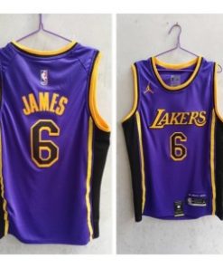 NBA Lakers 6 Lebron James Purple Jordan Men Jersey