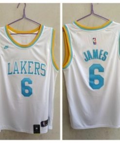 NBA Lakers 6 Lebron James White Blue Nike Men Jersey