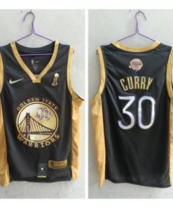 NBA Warriors 30 Curry MVP Black Gold Nike Men Jersey