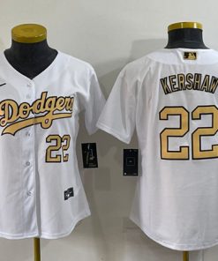Women's Los Angeles Dodgers #22 Clayton Kershaw White 2022 All-Star Stitched Baseball Jersey(Run Small)