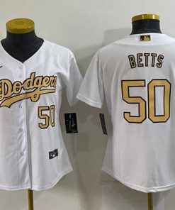 Women's Los Angeles Dodgers #50 Mookie Betts White 2022 All-Star Stitched Baseball Jersey(Run Small)