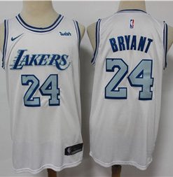 Los Angeles Lakers #24 Kobe Bryant White 2020-21 City Edition Jersey New Blue Silver Logo jersey