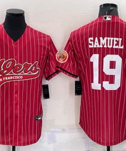 Men's San Francisco 49ers #19 Deebo Samuel Red With Patch Cool Base Stitched Baseball Jersey