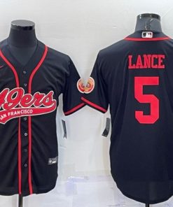 Men's San Francisco 49ers #5 Trey Lance Black Cool Base Stitched Baseball Jersey