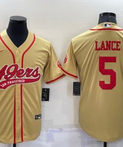 Men's San Francisco 49ers #5 Trey Lance Gold Cool Base Stitched Baseball Jersey