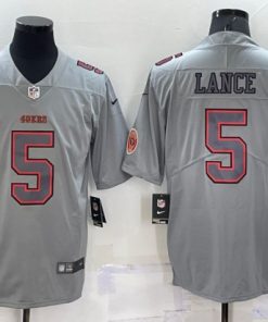 Men's San Francisco 49ers #5 Trey Lance Gray With Patch Atmosphere Fashion Stitched Jersey