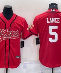 Men's San Francisco 49ers #5 Trey Lance Red Cool Base Stitched Baseball Jersey