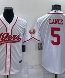 Men's San Francisco 49ers #5 Trey Lance White Cool Base Stitched Baseball Jersey