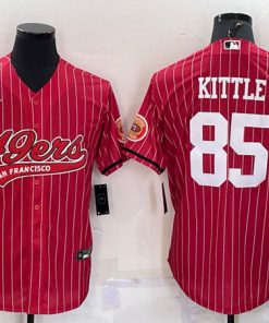 Men's San Francisco 49ers #85 George Kittle Red With Patch Cool Base Stitched Baseball Jersey