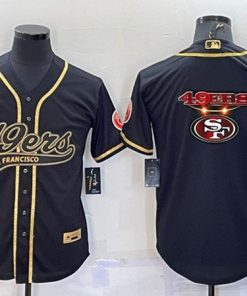 Men's San Francisco 49ers Black Gold Team Big Logo With Patch Cool Base Stitched Baseball Jersey