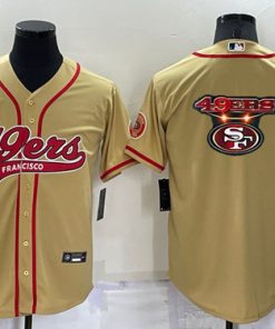 Men's San Francisco 49ers Gold Team Big Logo With Patch Cool Base Stitched Baseball Jersey