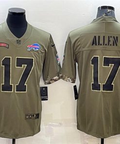 Men's Buffalo Bills #17 Josh Allen 2022 Olive Salute To Service Limited Stitched Jersey