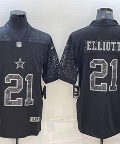 Men's Dallas Cowboys #21 Ezekiel Elliott Black Reflective Limited Stitched Football Jersey