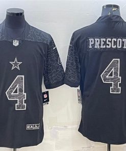 Men's Dallas Cowboys #4 Dak Prescott Black Reflective Limited Stitched Football Jersey