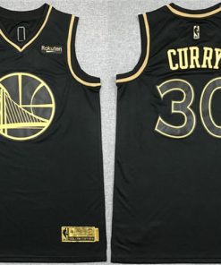 Men's Golden State Warriors #30 Stephen Curry Black Gold Stitched Jersey