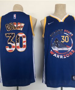Men's Golden State Warriors #30 Stephen Curry Blue USA Flag Stitched Jersey