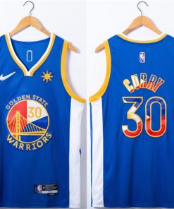 Men's Golden State Warriors #30 Stephen Curry Royal 75th Anniversary Stitched Jersey