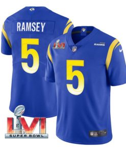 Men's Los Angeles Rams #5 Jalen Ramsey Royal 2022 Super Bowl LVI Vapor Limited Stitched Jersey