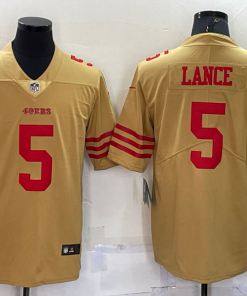 Men's San Francisco 49ers #5 Trey Lance 2022 New Gold Inverted Legend Stitched Football Jersey